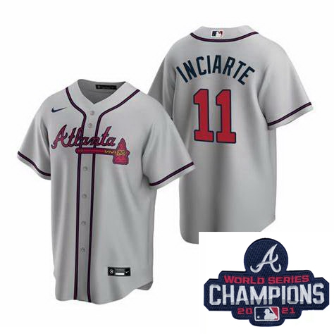 Men Nike Atlanta Braves 11 Ender Inciarter Gray Alternate Stitched Baseball Stitched MLB 2021 Champi