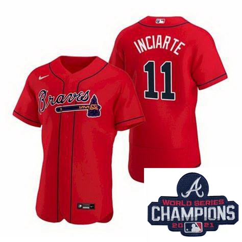 Men Nike Atlanta Braves 11 Ender Inciarter Red Alternate Stitched Baseball Stitched MLB 2021 Champio