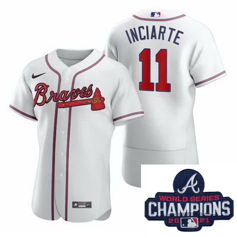 Men Nike Atlanta Braves 11 Ender Inciarter White Alternate Stitched Baseball Stitched MLB 2021 Champ