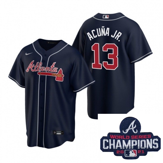 Men Nike Atlanta Braves 13 Ronald Acuna Jr Navy Alternate Stitched Baseball Stitched MLB 2021 Champi