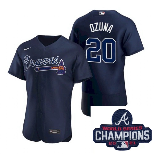 Men Nike Atlanta Braves 20 Marcell Ozuna Blue Alternate Stitched Baseball Stitched MLB 2021 Champion