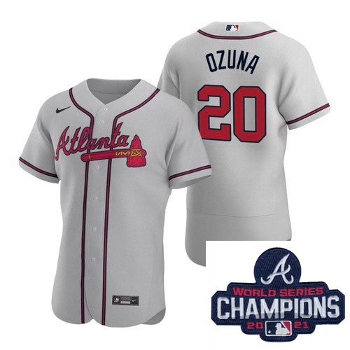 Men Nike Atlanta Braves 20 Marcell Ozuna Gray Alternate Stitched Baseball Stitched MLB 2021 Champion