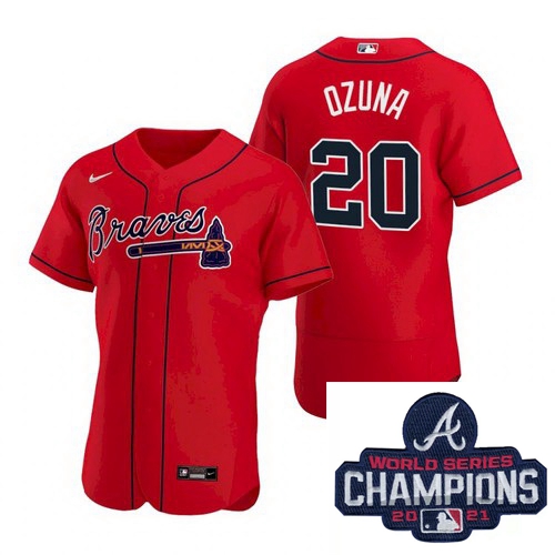 Men Nike Atlanta Braves 20 Marcell Ozuna Red Alternate Stitched Baseball Stitched MLB 2021 Champions