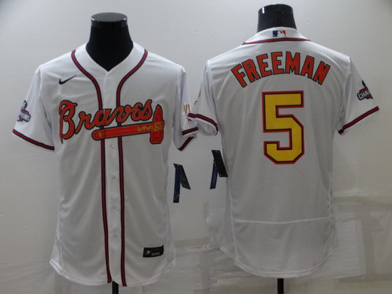 Men's Nike Atlanta Braves #5 Freddie Freeman White Gold Champions MLB Jersey