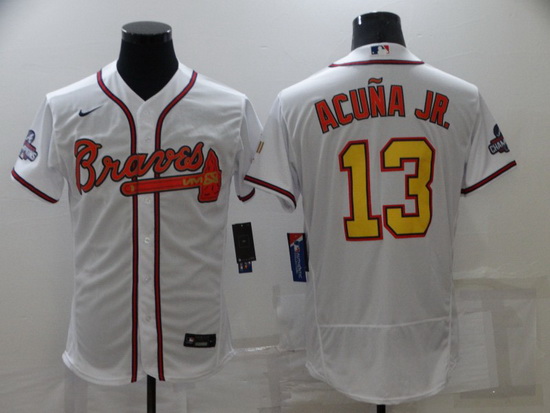 Men's Nike Atlanta Braves #13 Ronald Acuna Jr. White Gold Champions MLB Jersey