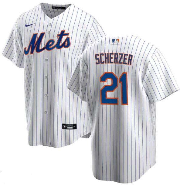 Men Nike New York Mets #21 Max Scherzer White Strips MLB Jersey