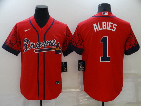 Men's Nike Atlanta Braves #1 Ozzie Albies Red 2021 New Jersey