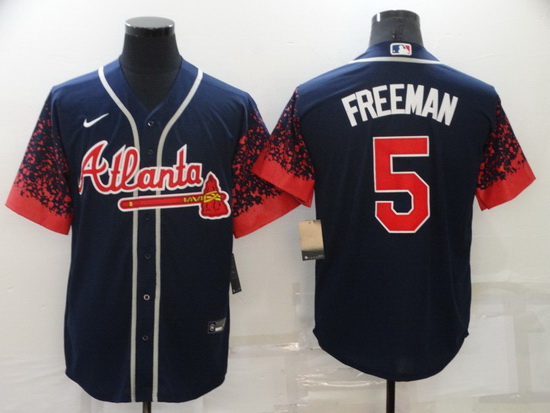 Men's Nike Atlanta Braves 5 Freddie Freeman Navy 2021 New Jersey