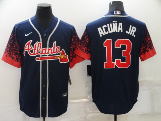 Men's Nike Atlanta Braves 13 Ronald Acuna Jr Navy 2021 New Jersey