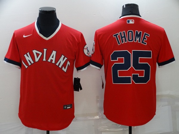 Men Cleveland Indians 25 Jim Thome Red Stitched Baseball Jersey