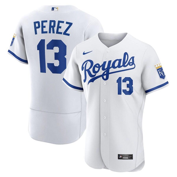 Men Kansas City Royals 13 Salvador Perez White Flex Base Stitched Jersey