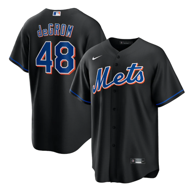 Men New York Mets 48 Jacob DeGrom 2022 Black Cool Base Stitched Baseball Jersey