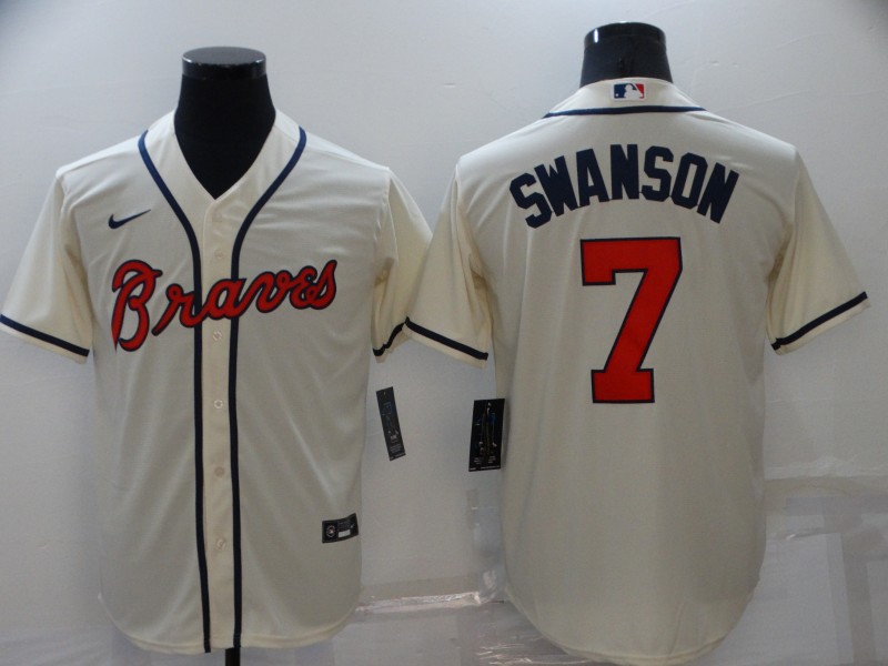 Men Atlanta Braves 7 Dansby Swanson Ice Cream Cool Base MLB Stitched Jersey