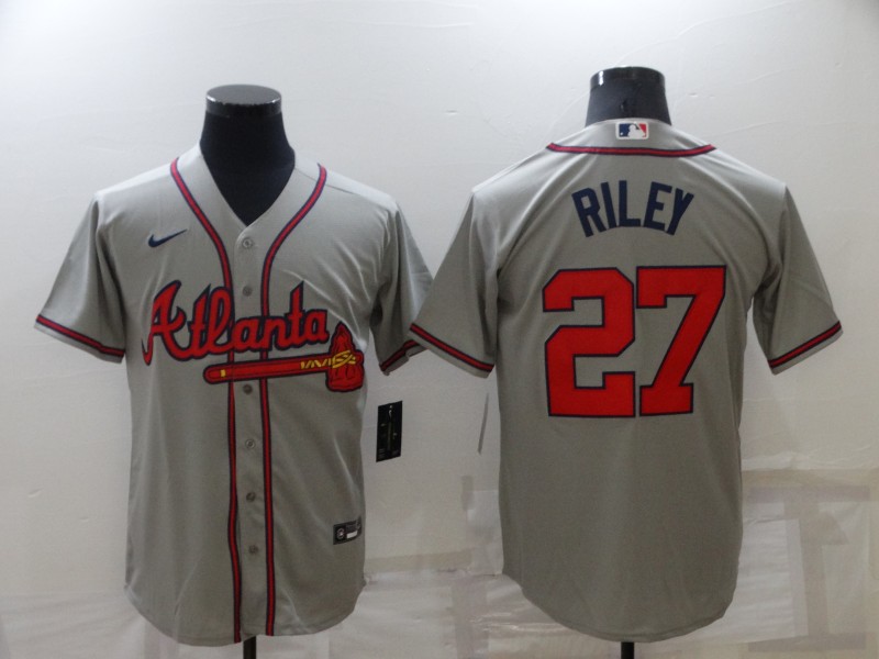 Men Gray Atlanta Braves 27 Austin Riley Cool Base MLB Stitched Jersey