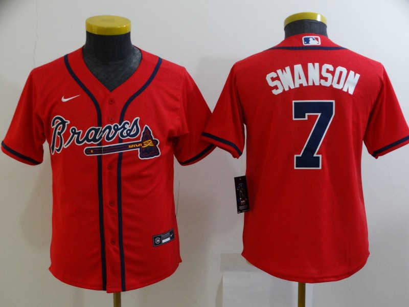 Youth Red Atlanta Braves 7 Dansby Swanson Cool Base MLB Stitched Jersey