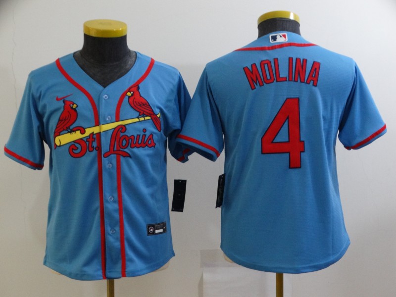 Youth St.Louis Cardinals 4 Yadier Molina Nike Alternate 2020 MLB Player Jersey Light Blue