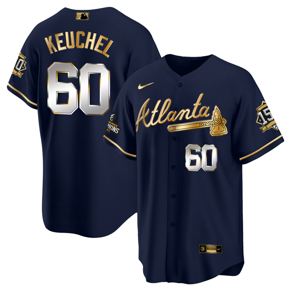 Men Atlanta Braves 60 Dallas Keuchel 2021 Navy Gold World Series Champions With 150th Anniversary Pa