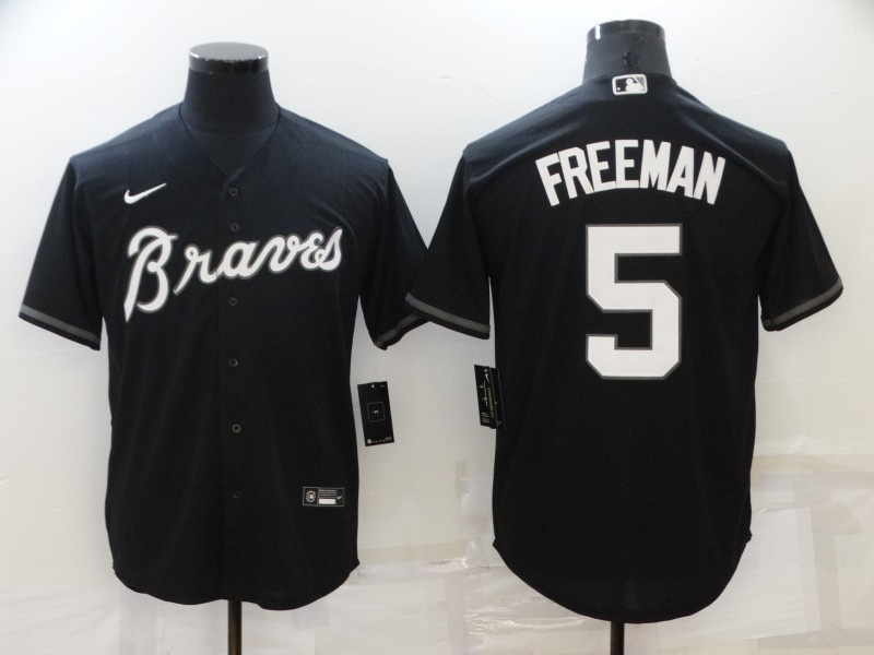 Men Atlanta Braves 5 Freddie Freeman Black Cool Base Stitched Jersey