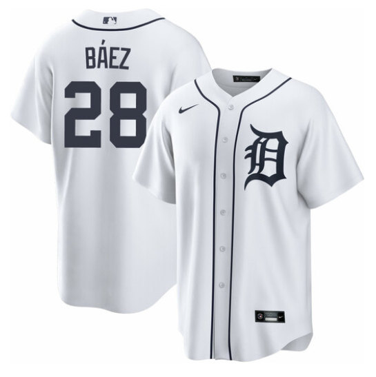 Men Detroit Tigers 28 Javier B E1ez White Cool Base Stitched Jersey