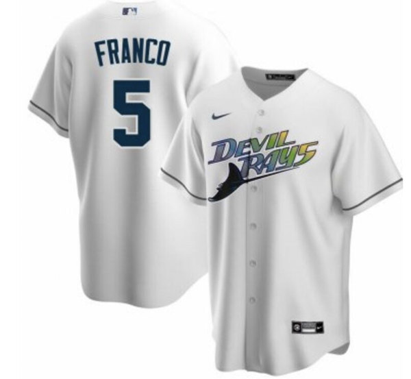 Men Tampa Bay Devil Rays 5 Wander Franco White Cool Base Stitched Jersey