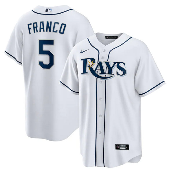 Men Tampa Bay Rays 5 Wander Franco White Cool Base Stitched Baseball Jersey