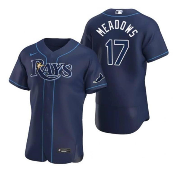 Men Tampa Bay Rays 17 Austin Meadows Navy Flex Base Stitched Jersey