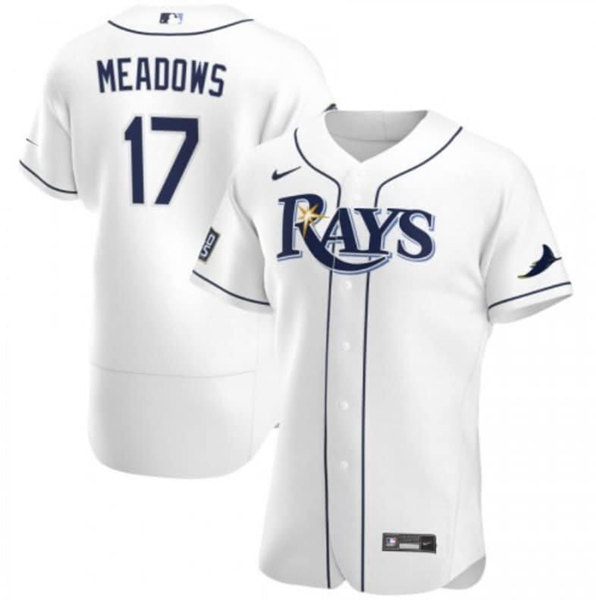 Men Tampa Bay Rays 17 Austin Meadows White Flex Base Stitched Jersey