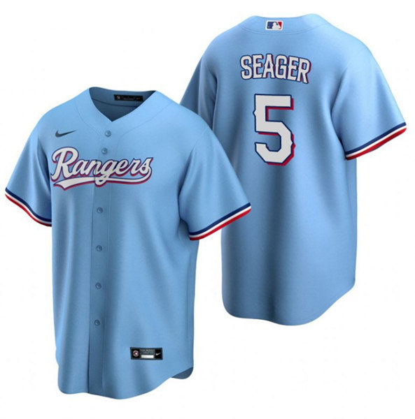 Men Texas Rangers 5 Corey Seager Light Blue Cool Base Stitched Baseball Jersey