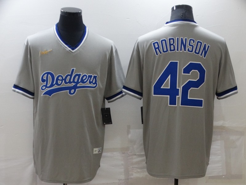 Men's Los Angeles Dodgers #42 Jackie Robinson Grey Cooperstown Collection Stitched MLB Throwback Nik