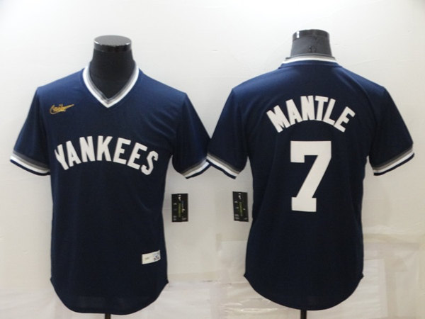 Men's New York Yankees #7 Mickey Mantle Navy Blue Cooperstown Collection Stitched MLB Throwback Jers