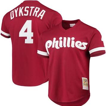 Men Philadelphia Phillies #4 Lenny Dykstra Red Cooperstown Mesh Batting Practice Jersey