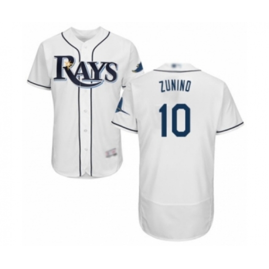 Men's Tampa Bay Rays #10 Mike Zunino Home White Home Flex Base Authentic Collection Baseball Player 