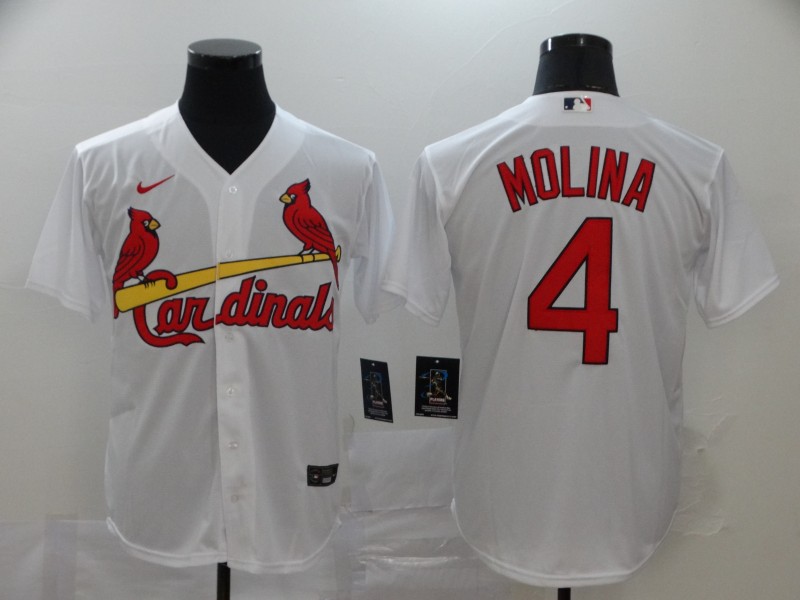 Men St. Louis Cardinals #4 Yadier Molina White Cool Base Stitched Jersey