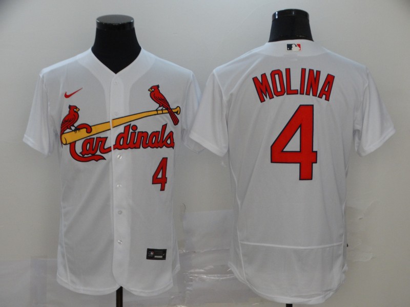 Men's St. Louis Cardinals #4 Yadier Molina White Stitched Flex Base Jersey