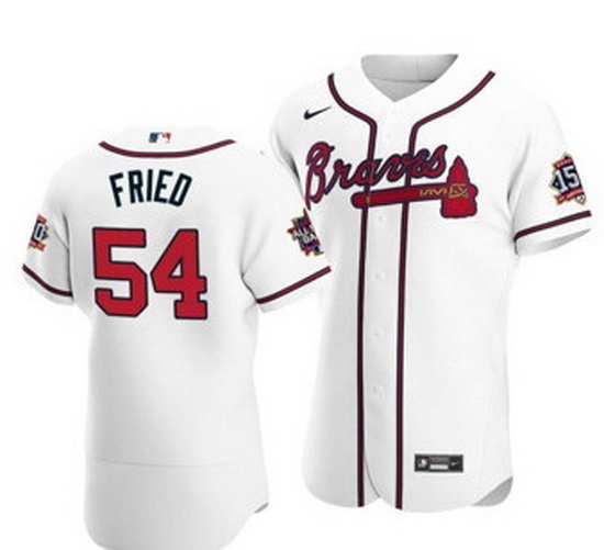 Men Atlanta Atlanta Braves 54 Max Fried White Flexbase Jersey