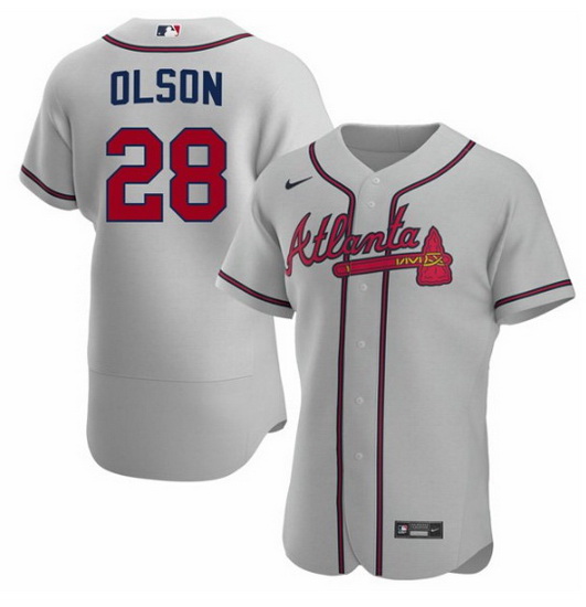 Men Atlanta Braves 28 Matt Olson Grey Flex Base Stitched Baseball jersey