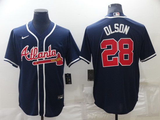 Men Atlanta Braves 28 Matt Olson Navy Cool Base Stitched Baseball jersey