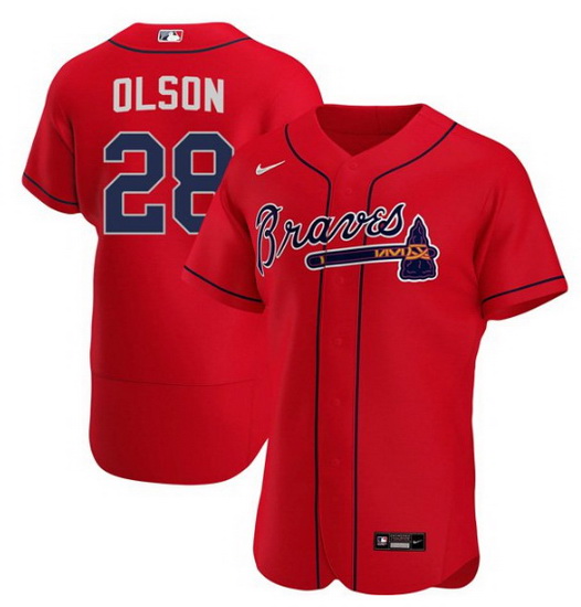 Men Atlanta Braves 28 Matt Olson Red Flex Base Stitched Baseball jersey