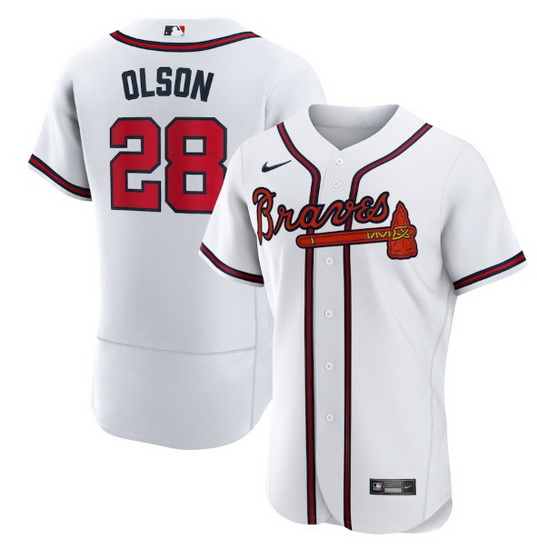 Men Atlanta Braves 28 Matt Olson White Flex Base Stitched Baseball jersey