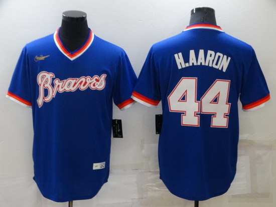 Men Atlanta Braves 44 Hank Aaron Royal Cool Base Stitched jersey