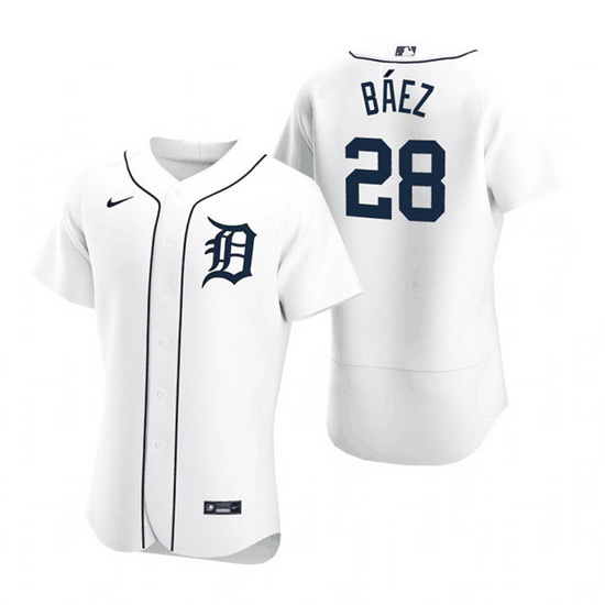 Men Detroit Tigers 28 Javier B E1ez White Flex Base Stitched jersey