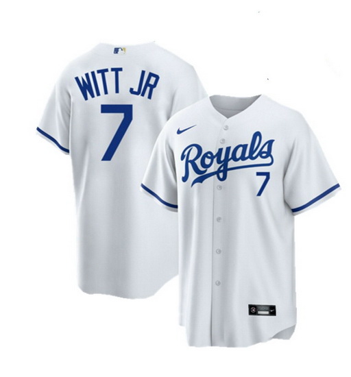 Men Kansas City Royals 7 Bobby Witt Jr  White Cool Base Stitched jersey