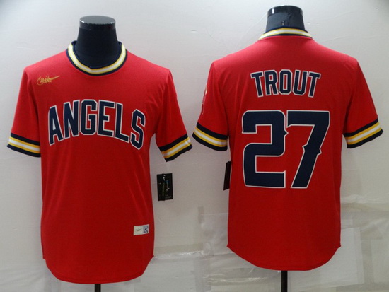 Men Los Angeles Angels 27 Mike Trout Red Cool Base Stitched jersey