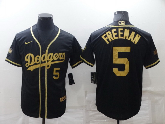 Men Los Angeles Dodgers 5 Freddie Freeman Black Gold Cool Base Stitched Baseball jersey