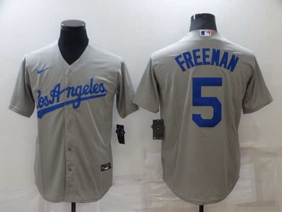 Men Los Angeles Dodgers 5 Freddie Freeman Grey Cool Base Stitched Baseball jersey