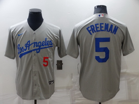 Men Los Angeles Dodgers 5 Freddie Freeman Grey Cool Base Stitched MLB Jersey