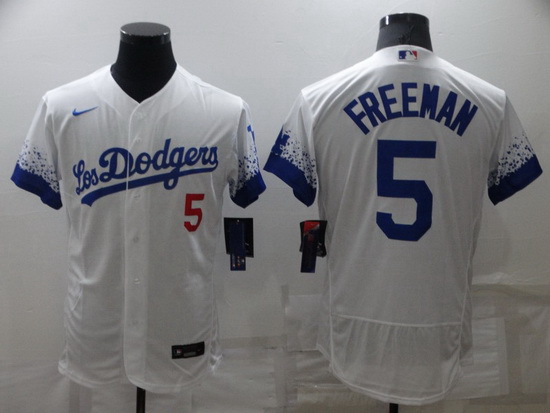 Men Los Angeles Dodgers 5 Freddie Freeman White City Connect Flex Base Stitched jersey