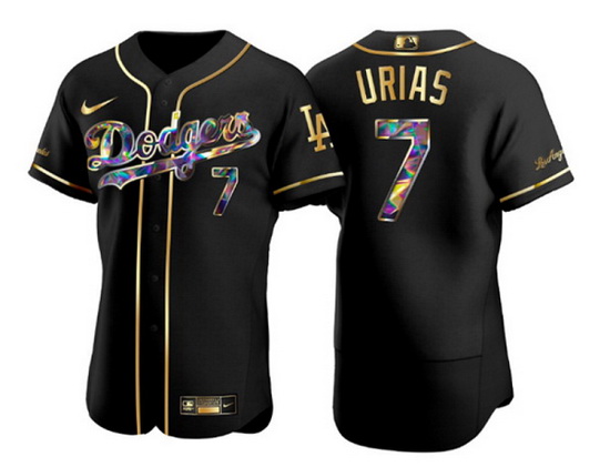 Men Los Angeles Dodgers 7 Julio Urias Black Golden Flex Base Stitched jersey