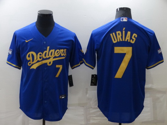 Men Los Angeles Dodgers 7 Julio Urias Royal Gold Cool Base Stitched Baseball jersey