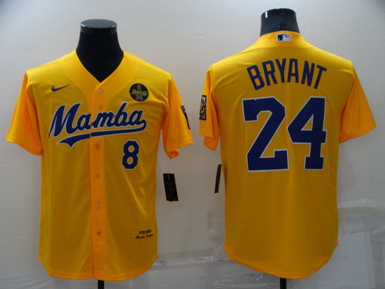 Men Los Angeles Dodgers Front 8 Back 24 Kobe Bryant  Mamba Yellow Cool Base Stitched jersey